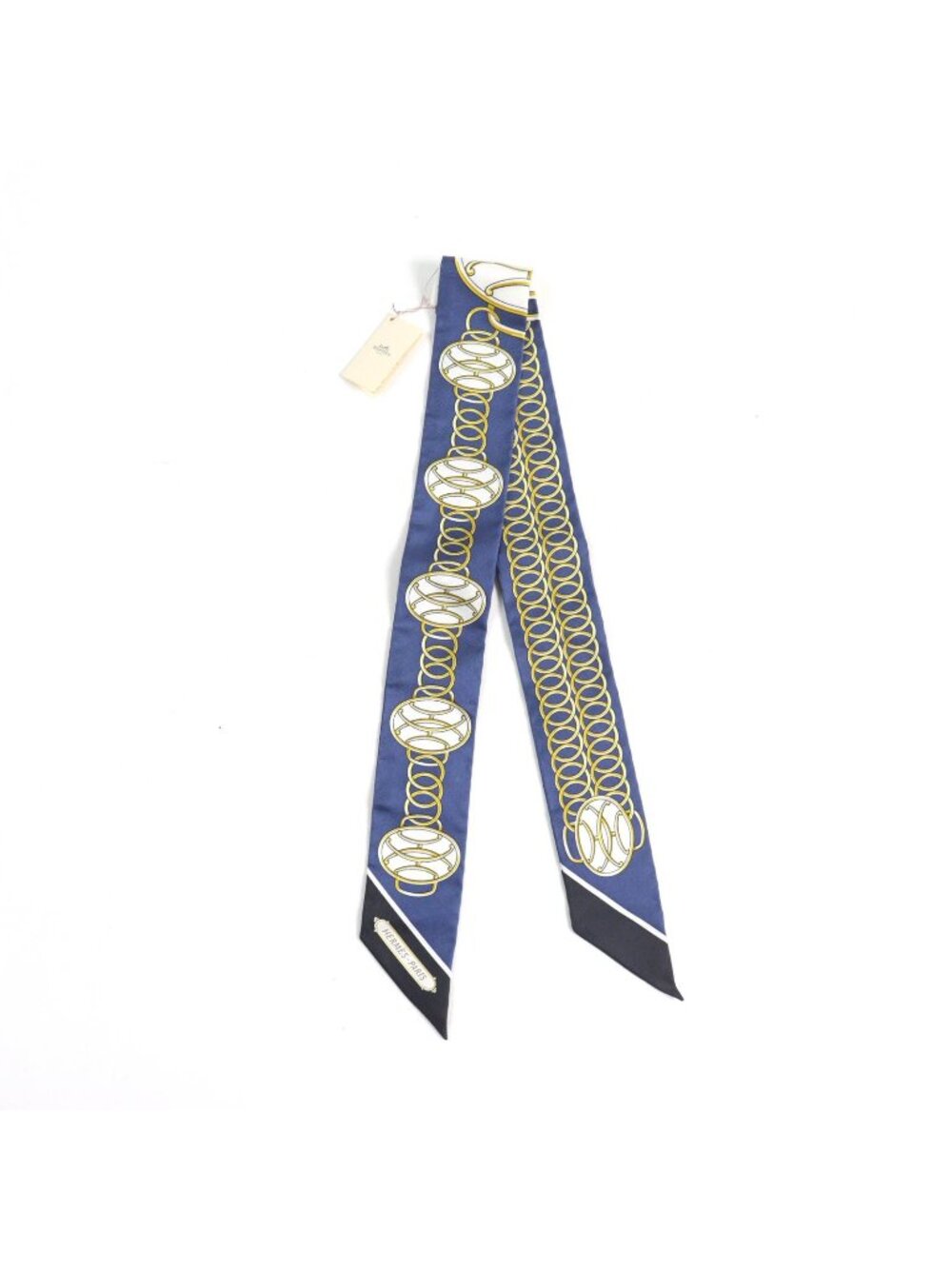 Hermes Twilly Lift Profile Silk 100% Marine Noir Gold Scarf